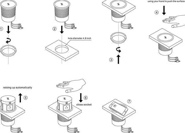 Alt view image 4 of 6 - Automatic Pop Up Outlet, Hidden Recessed Outlet, Power Strip Power Socket with Wireless Charger USB Charging Station, 4US Plug+2USB+1RJ45 Port+1HDMI Port for Ofiice Conference Kitchen
