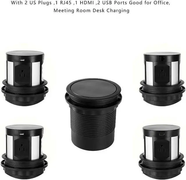 Alt view image 5 of 5 - Automatic Pop Up Outlet Surge Protector Retractable Hidden Recessed Power Strip Power Socket with Wireless Charger USB Charging Station, 4US Plug+2USB+1RJ45 Port+1HDMI Port for Ofiice Conference