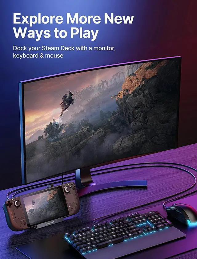Alt view image 3 of 6 - Docking Station Compatible with Steam Deck, 5-in-1 Steam Deck Dock with HDMI 2.0 4K@60Hz, Ethernet, Dual USB-A 2.0 and Full Speed Charging USB-C Port Compatible with Valve Steam