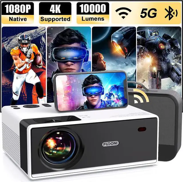 Main image of Projector with WiFi and Bluetooth, Projector 4K Support Native 1080P Projector, 5G WiFi Outdoor Projector with 350 ANSI Max 300" Display, Movie Projector Compatible w/iOS/Android/Win/PS5, White