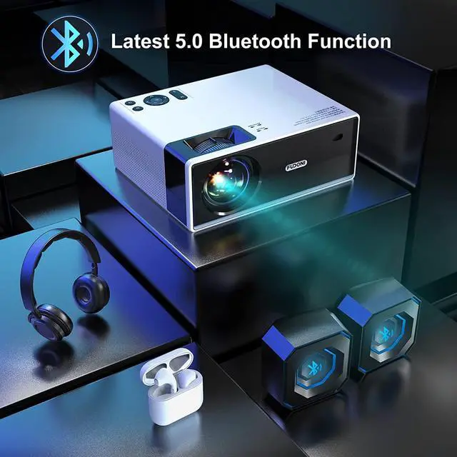 Alt view image 5 of 7 - Projector with WiFi and Bluetooth, Projector 4K Support Native 1080P Projector, 5G WiFi Outdoor Projector with 350 ANSI Max 300" Display, Movie Projector Compatible w/iOS/Android/Win/PS5, White