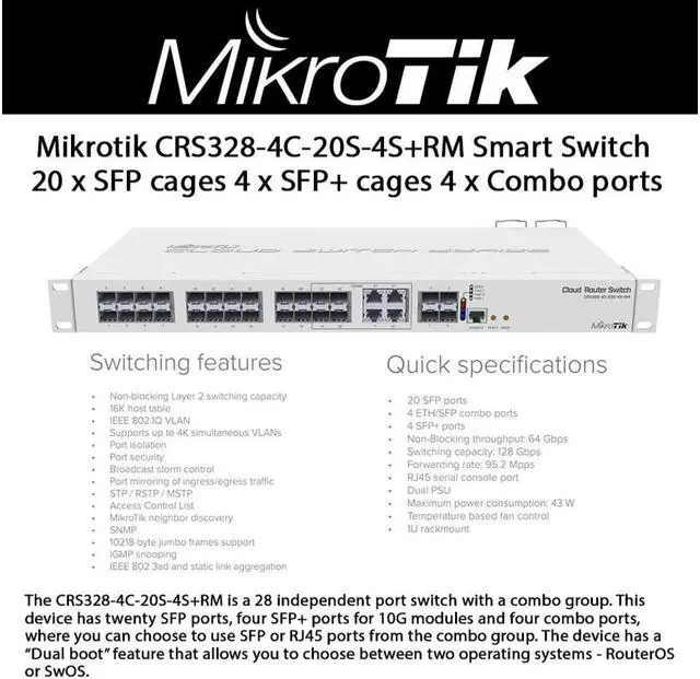 Alt view image 2 of 3 - MikroTik CRS328-4C-20S-4S+RM Smart Switch, 20 x SFP cages|4 x SFP+ cages