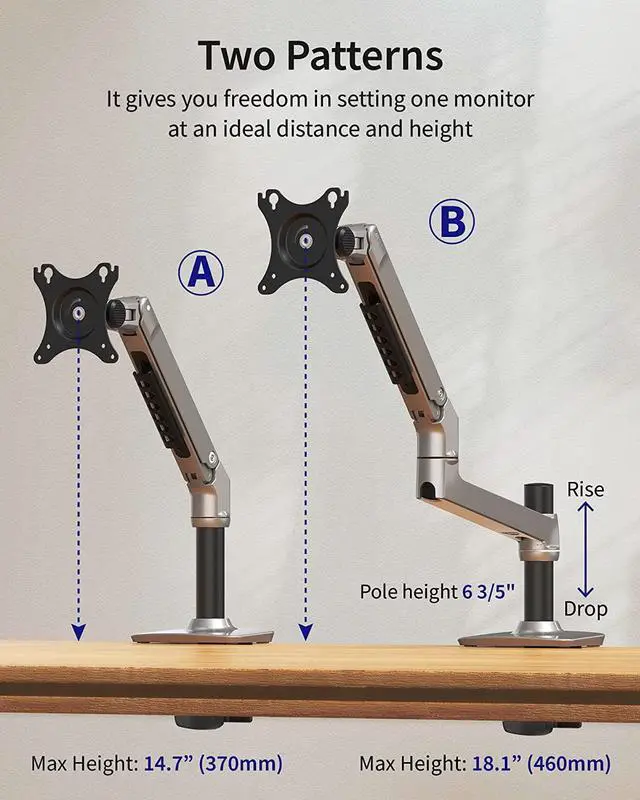 Alt view image 3 of 7 - Single Monitor Arm Desk Mount - Drawing Tablet Flex Mount Arm | Fits 13 to 34 Inch Monitors | Loads 7 to 25 lbs | C-Clamp and Grommet Base | Aluminium - Silver