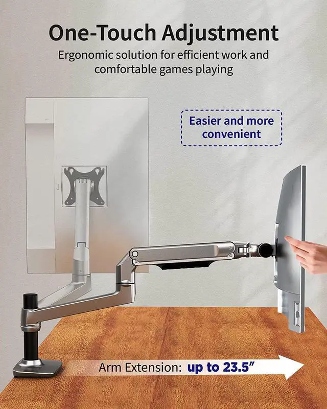 Alt view image 7 of 7 - Single Monitor Arm Desk Mount - Drawing Tablet Flex Mount Arm | Fits 13 to 34 Inch Monitors | Loads 7 to 25 lbs | C-Clamp and Grommet Base | Aluminium - Silver
