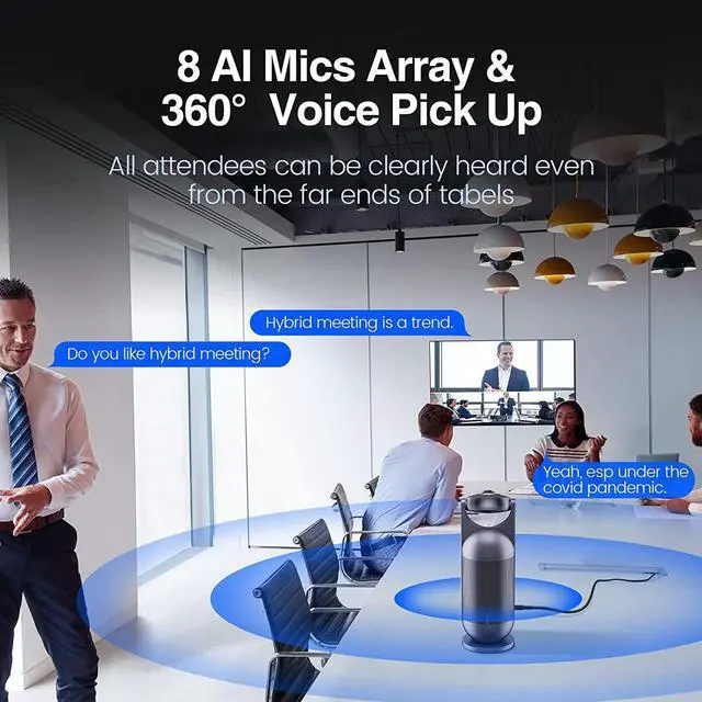 Alt view image 3 of 7 - Video Conference Camera - Meeting Capsule w/ 1080P 360 Webcam 8 Mics and Hi-Fi Speaker, AI Voice/Face/Figure Capturing Conference Room Camera w/ 5 Video Modes, Noise Reduction, Echo Cancellation