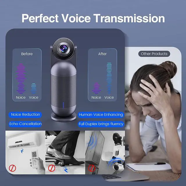 Alt view image 4 of 7 - Video Conference Camera - Meeting Capsule w/ 1080P 360 Webcam 8 Mics and Hi-Fi Speaker, AI Voice/Face/Figure Capturing Conference Room Camera w/ 5 Video Modes, Noise Reduction, Echo Cancellation