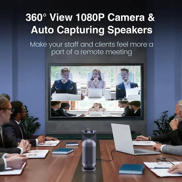 Alt view image 2 of 7 - Video Conference Camera - Meeting Capsule w/ 1080P 360 Webcam 8 Mics and Hi-Fi Speaker, AI Voice/Face/Figure Capturing Conference Room Camera w/ 5 Video Modes, Noise Reduction, Echo Cancellation