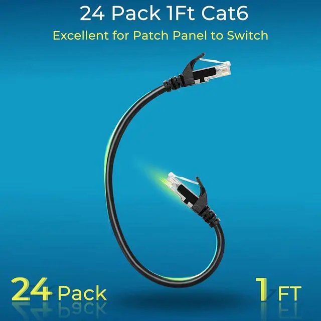 Alt view image 2 of 7 - Patch Cables Cat6 1ft (24 Pack), Ethernet Patch Cable 10G, Cat 6 Patch Cable for Patch Panel to Switch, Flexiable Cat 6 Ethernet Cable with Gold Plated Black