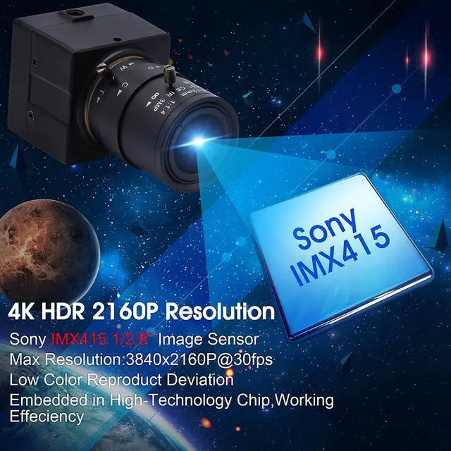Alt view image 2 of 7 - 4K Ultra HD USB Camera,UHD 2.8-12mm 10X Varifocal Lens USB Camera with 2160P Sony IMX317 Sensor,UVC Compliant Webcam Support Most OS,Free Driver Plug and Play for Conference Calling Live Streaming