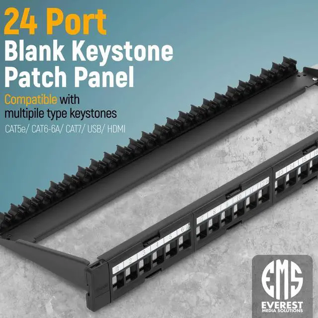 Alt view image 4 of 6 - easyPATCH (1-Pack) - 24 Port Keystone Patch Panel - Snap-in Design with Adjustable Rear Cable Management Bar - Heavy-Duty 19" 1U Rack, Cabinet Mount - for CAT5e, CAT6, CAT6A, USB, HDMI
