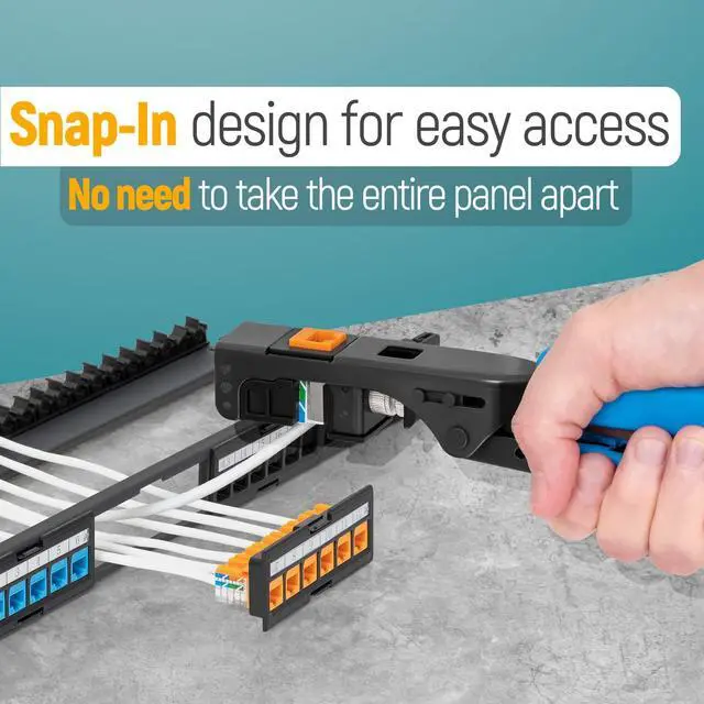 Alt view image 3 of 6 - easyPATCH (1-Pack) - 24 Port Keystone Patch Panel - Snap-in Design with Adjustable Rear Cable Management Bar - Heavy-Duty 19" 1U Rack, Cabinet Mount - for CAT5e, CAT6, CAT6A, USB, HDMI