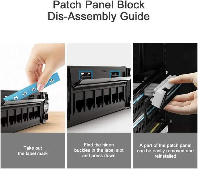 Alt view image 5 of 6 - Industrial Series CAT6 48 Ports Patch Panel, Rack Mount - 2U, 19 inch, RJ45 Ethernet 568A 568B, 50u Gold Plated, with Rear Cable Management Bar