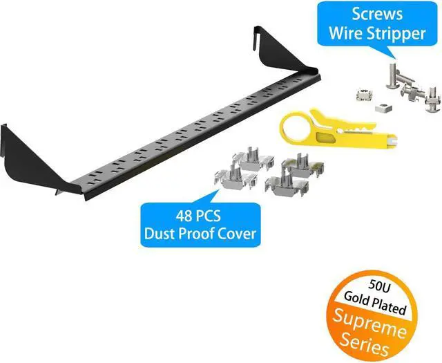 Alt view image 7 of 7 - CAT6 24 Ports Patch Panel, Rack Mount - 1U, 19 inch,RJ45 Ethernet 568A 568B, Gold Plated, with Rear Cable Management Bar