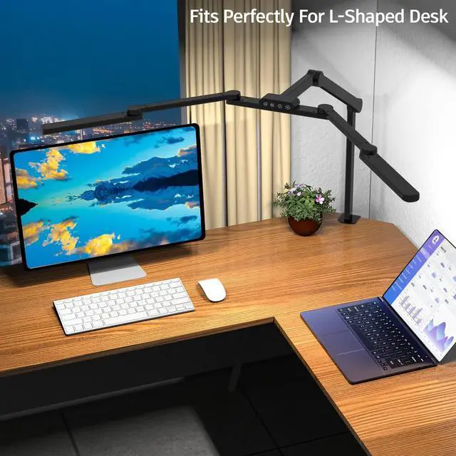 Alt view image 2 of 6 - Transformable LED Desk Lamp, 41.5" Large Architect Desk Lamp with Clamp, Desk Light with 3 Light Bars for Curved Monitor, 24W Auto Dimming Office Lighting Table Light for L Shaped Desk