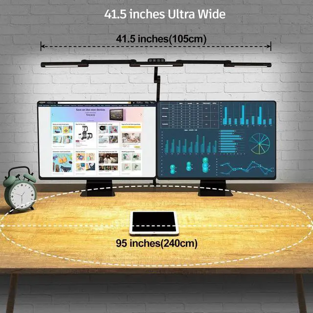 Alt view image 4 of 6 - Transformable LED Desk Lamp, 41.5" Large Architect Desk Lamp with Clamp, Desk Light with 3 Light Bars for Curved Monitor, 24W Auto Dimming Office Lighting Table Light for L Shaped Desk