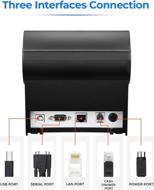 Alt view image 6 of 7 - Receipt Printer P068, 3 1/8" 80mm Direct Thermal Printer, POS Printer with Auto Cutter - Receipt Printer with USB Serial Ethernet Windows Driver ESC/POS Support Cash Drawer