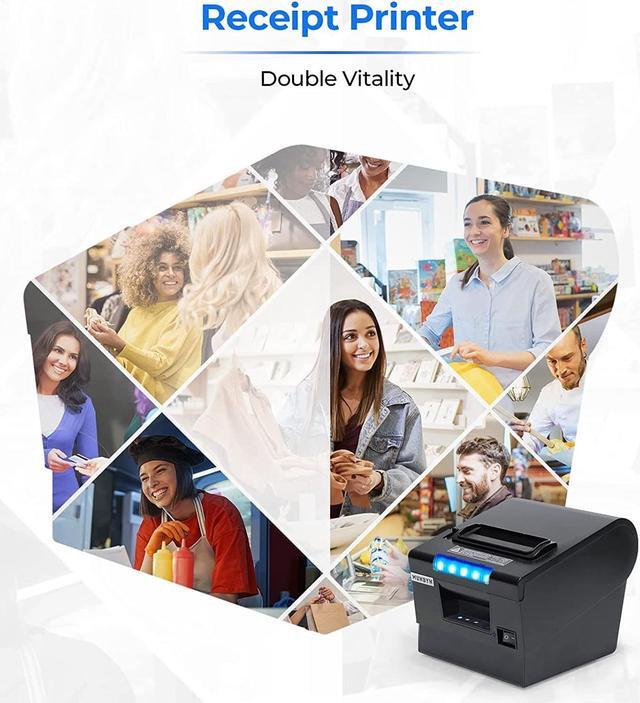Alt view image 3 of 7 - Receipt Printer P068, 3 1/8" 80mm Direct Thermal Printer, POS Printer with Auto Cutter - Receipt Printer with USB Serial Ethernet Windows Driver ESC/POS Support Cash Drawer