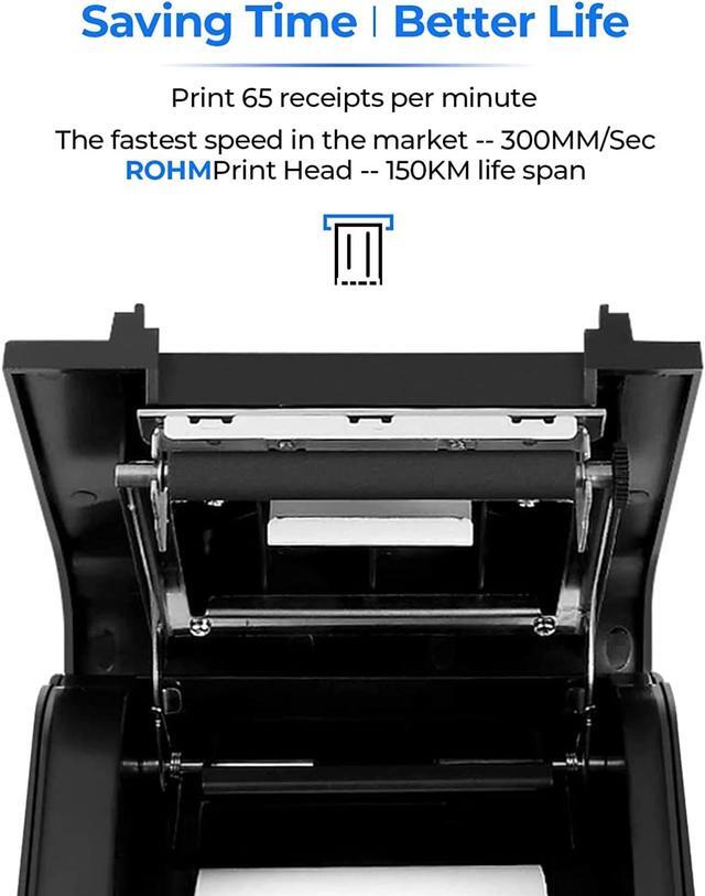 Alt view image 4 of 7 - Receipt Printer P068, 3 1/8" 80mm Direct Thermal Printer, POS Printer with Auto Cutter - Receipt Printer with USB Serial Ethernet Windows Driver ESC/POS Support Cash Drawer