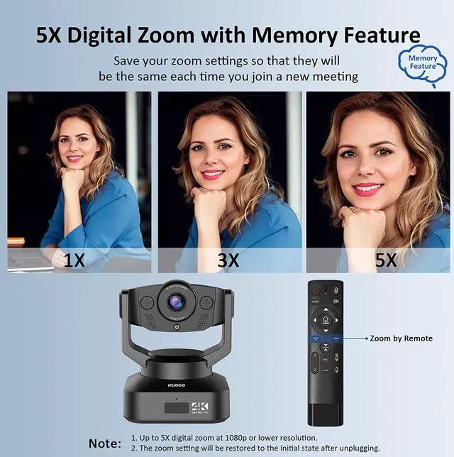 Alt view image 5 of 7 - NexiGo Zoom Certified Gen 2 4K PTZ Webcam, Video Conference Camera System with 5X Digital Zoom, Sony_Starvis Sensor, Position Preset, Dual Stereo Mics, 2x3.5mm Audio Jacks for External Mics