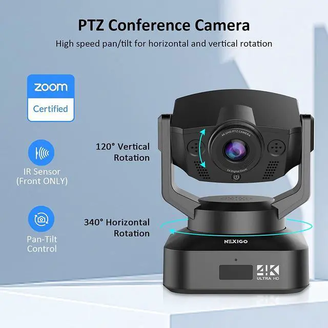 Alt view image 2 of 7 - NexiGo Zoom Certified Gen 2 4K PTZ Webcam, Video Conference Camera System with 5X Digital Zoom, Sony_Starvis Sensor, Position Preset, Dual Stereo Mics, 2x3.5mm Audio Jacks for External Mics