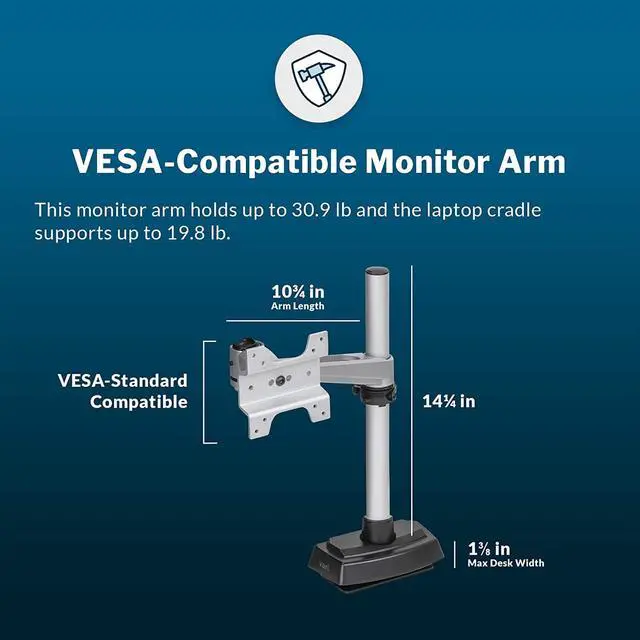 Alt view image 5 of 7 - Monitor Arm + Laptop Stand - VESA Monitor Mount with 360 Degree Rotation & 15" Laptop Stand with Adjustable Height - Monitor up to 27 inches, 19.8 lbs - Single Monitor & Laptop Mount