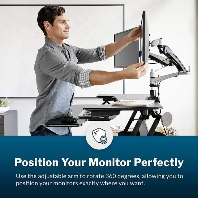 Alt view image 6 of 7 - Dual Monitor Arm - VESA Monitor Mount with 360 Degree Adjustment - Double Monitor Arms with Full Range Adjustability - Computer Monitor Stand - Desk Organizers & Accessories for Home or Office