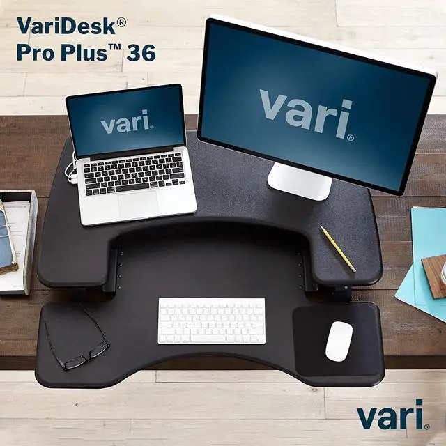 Alt view image 3 of 7 - VariDesk Pro Plus 36 - Dual Monitor Standing Desk Converter - Home Office Desk Riser for Standing or Sitting - 11 Height Adjustable Desk Settings w/Spring Loaded Lift - Fully Assembled, Black