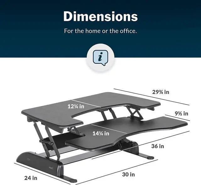 Alt view image 7 of 7 - VariDesk Pro Plus 36 - Dual Monitor Standing Desk Converter - Home Office Desk Riser for Standing or Sitting - 11 Height Adjustable Desk Settings w/Spring Loaded Lift - Fully Assembled, Black