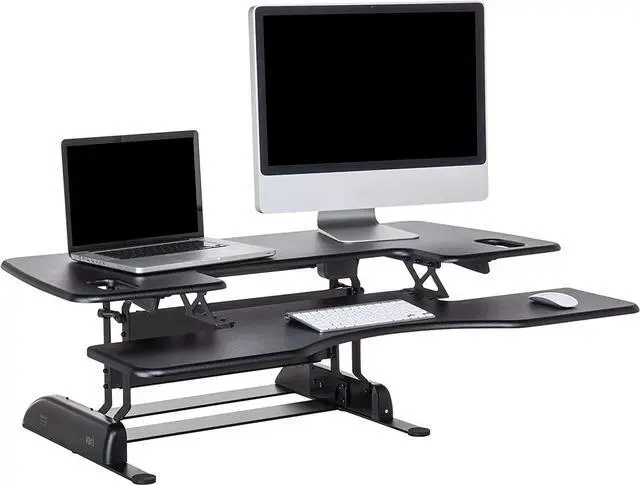Main image of VariDesk Pro Plus 48  Two-Tier Standing Desk Converter for Dual Monitors  Sit to Stand Desk for Office w/ 11 Height Adjustable Settings, Spring-Assisted Lift, Dual Handles  Fully Assembled, Black