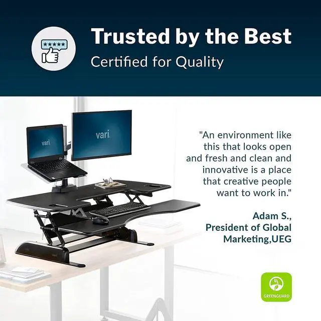 Alt view image 4 of 7 - VariDesk Pro Plus 48  Two-Tier Standing Desk Converter for Dual Monitors  Sit to Stand Desk for Office w/ 11 Height Adjustable Settings, Spring-Assisted Lift, Dual Handles  Fully Assembled, Black
