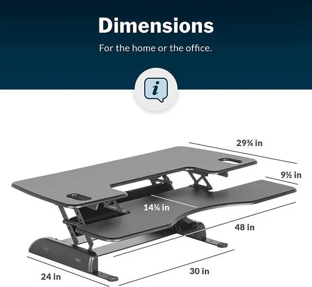 Alt view image 7 of 7 - VariDesk Pro Plus 48  Two-Tier Standing Desk Converter for Dual Monitors  Sit to Stand Desk for Office w/ 11 Height Adjustable Settings, Spring-Assisted Lift, Dual Handles  Fully Assembled, Black