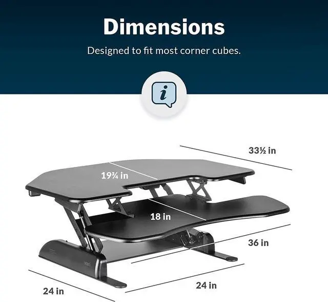 Alt view image 7 of 7 - VariDesk Cube Corner 36 by Vari - Cubicle Standing Desk Converter for Dual Monitors - Home Office Desk with 11 Height Adjustable Settings, Spring-Assisted Lift, Weighted Base - Fully Assembled, Black