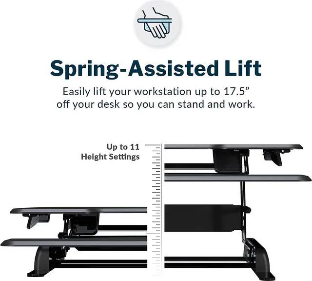 Alt view image 2 of 6 - VariDesk Essential 36 by Vari - Two-Tier Standing Desk Converter for Monitor & Accessories - Height Adjustable Sit Stand Desk - Fully Assembled Monitor Riser for Home Office - 36" Wide, Black