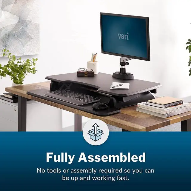 Alt view image 5 of 6 - VariDesk Essential 36 by Vari - Two-Tier Standing Desk Converter for Monitor & Accessories - Height Adjustable Sit Stand Desk - Fully Assembled Monitor Riser for Home Office - 36" Wide, Black