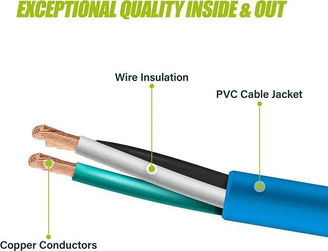 Alt view image 4 of 5 - GearIT 12/3 Outdoor Extension Cord (100 Feet) 12 AWG Gauge - 3 Outlet, 3 Prong Plug - SJEOW Extreme Heavy Duty Cold Weather Indoor/Outdoor - Lighted LED Plug, Oil Water Weather Resistant - 100ft