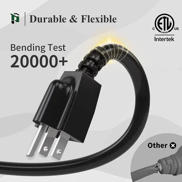 Alt view image 4 of 6 - Outdoor Extension Cord 50 FT Waterproof, 16/3 Gauge Black Heavy Duty 3 Prong Extension Cord, 13A 1625W SJTW, ETL Listed, Great for Garden and Home