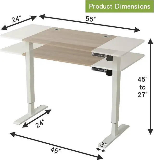 Alt view image 6 of 7 - Electric Height Adjustable Standing Desk, Radlove 55 x 24 Inches Stand Up Desk Workstation, Splice Board Home Office Computer Standing Table Ergonomic Desk (White Frame + 55" White+Maple Top)