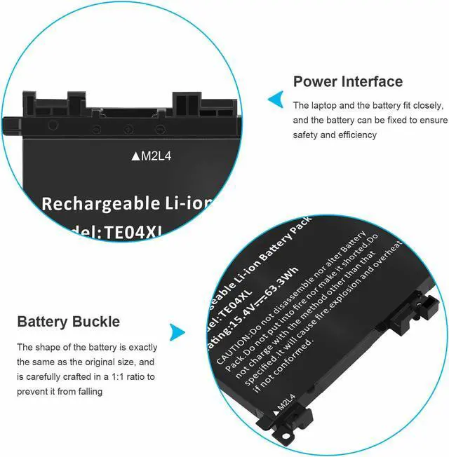 Alt view image 7 of 7 - TE04XL Battery For HP Pavilion 15-bc Omen 15-AX 15-ax200 849910-850 905277-855 TE04XL 905175-271 905175-2C1 905277-555 HSTNN-UB7A HSTNN-DB7T