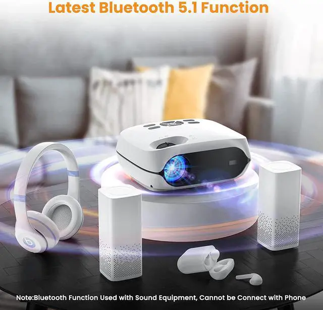 Alt view image 4 of 6 - Projector, 5G WiFi Bluetooth Projector, Native 1080P Portable Projector with Screen and Bag, Support 4K, Zoom, 300" Outdoor Movie Projector Compatible with iOS/Android/TV Stick/PS5