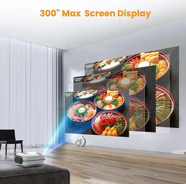 Alt view image 5 of 6 - Projector, 5G WiFi Bluetooth Projector, Native 1080P Portable Projector with Screen and Bag, Support 4K, Zoom, 300" Outdoor Movie Projector Compatible with iOS/Android/TV Stick/PS5