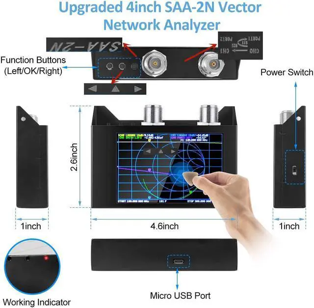 Alt view image 3 of 7 - NanoVNA SAA-2N V2.2 Vector Network Analyzer 50KHz-3GHz HF VHF UHF Antenna Analyzer Measuring S Parameters, Duplexer, Voltage Standing Wave Ratio, Phase, Delay