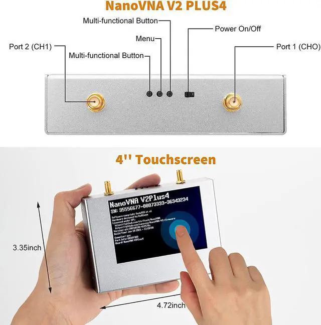 Alt view image 5 of 7 - Upgraded NanoVNA V2 PLUS4 Vector Network Analyzer 50kHz-4GHz - Antenna Analyzer S Parameters Measurements with 4'' Touchscreen | HF VHF UHF SWR, Phase, Delay, Smith Chart with 3200mAh Battery