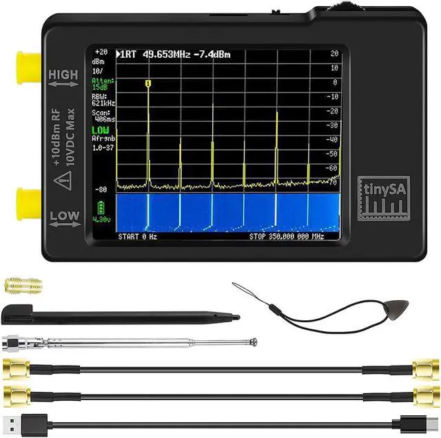 Main image of Portable tinysa Spectrum Analyzer - V0.3.1 Hand Held Frequency Analyzer | 100kHz to 960MHz MF/HF/VHF UHF Input | ESD Protected Function & 2.8 inch Touchscreen | Signal Generator
