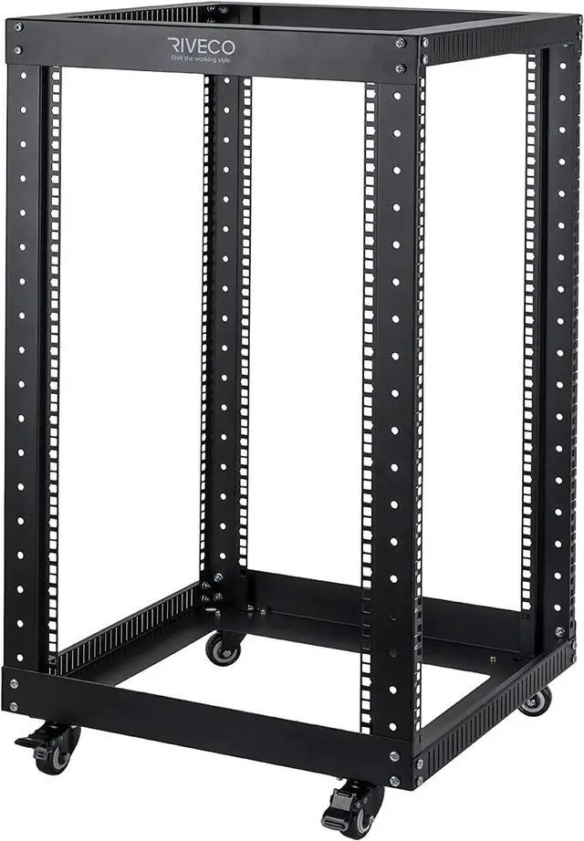 Main image of 18U Open Frame Server Rack with Brake Casters- Heavy Duty 4 Post Quick Assembly 19-inch Rack Network Durable Black