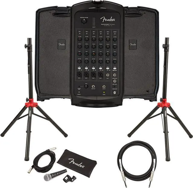 Main image of Fender Passport Event S2 Portable PA System Bundle with Microphone, Compact Speaker Stands, XLR Cable, and Instrument Cable