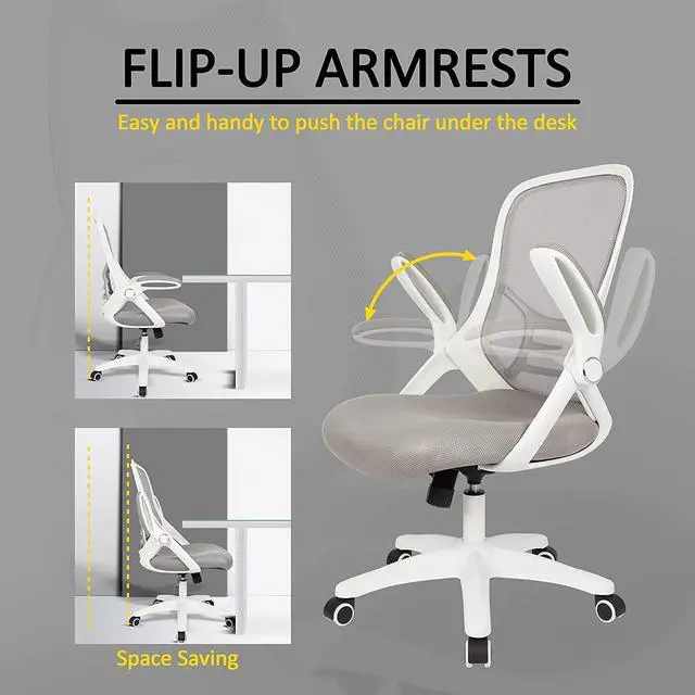 Alt view image 2 of 7 - Office Chair Ergonomic Mesh Swivel Computer Task Desk Chair Comfortable, Flip-up Arms, Adjustable Height (Grey)