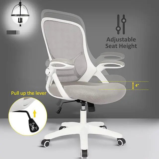 Alt view image 4 of 7 - Office Chair Ergonomic Mesh Swivel Computer Task Desk Chair Comfortable, Flip-up Arms, Adjustable Height (Grey)