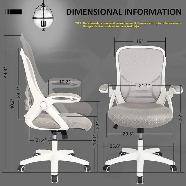Alt view image 7 of 7 - Office Chair Ergonomic Mesh Swivel Computer Task Desk Chair Comfortable, Flip-up Arms, Adjustable Height (Grey)
