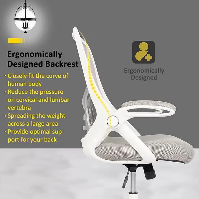 Alt view image 6 of 7 - Office Chair Ergonomic Mesh Swivel Computer Task Desk Chair Comfortable, Flip-up Arms, Adjustable Height (Grey)