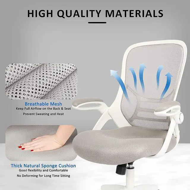 Alt view image 5 of 7 - Office Chair Ergonomic Mesh Swivel Computer Task Desk Chair Comfortable, Flip-up Arms, Adjustable Height (Grey)
